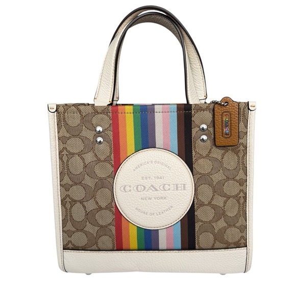 Coach Dempsey Tote 22 In Signature Jacquard With Rainbow Stripe And Coach Patch - Picture 4 of 15